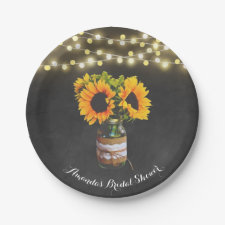 Chalkboard Sunflower Mason Jar Bridal Shower Paper Plate