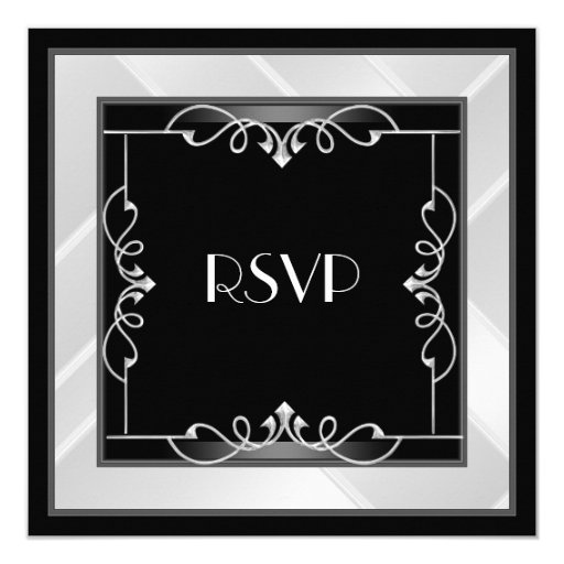 RSVP Elegant Black Silver White Art Deco 5.25x5.25 Square Paper Invitation Card