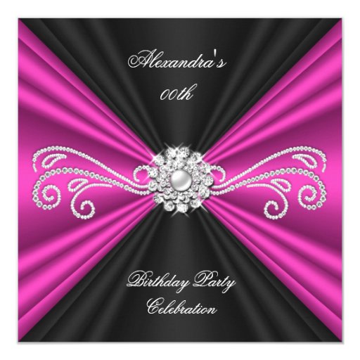 Elegant Pink Black Diamond Birthday Party 5.25x5.25 Square Paper Invitation Card
