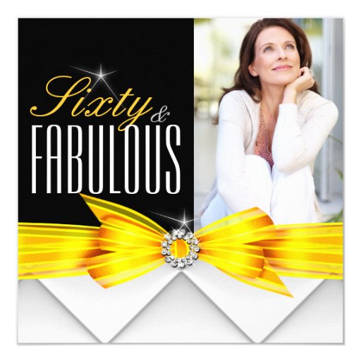 Fabulous 60 Photo Yellow Elegant Modern Birthday 2 5.25x5.25 Square Paper Invitation Card (front side)