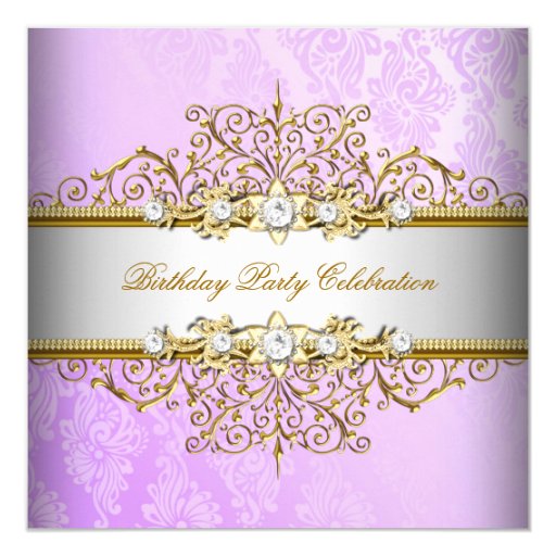 Lilac Purple White Gold Elegant Party 5.25x5.25 Square Paper Invitation Card