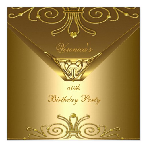 50th Birthday Party Elegant Gold Art Deco 5.25x5.25 Square Paper Invitation Card (front side)