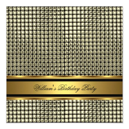 Elegant Gold Birthday Party Mens Man 5.25x5.25 Square Paper Invitation Card