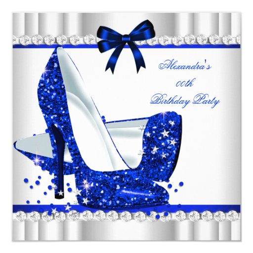 Elegant Glitter Blue Glamour High Heels Silver 3b 5.25x5.25 Square Paper Invitation C...
