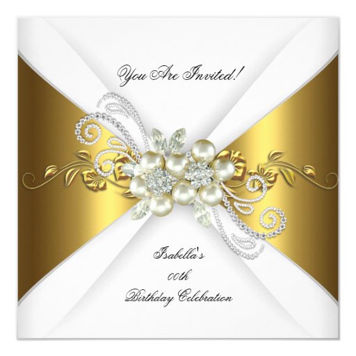 Elegant Pearl Gold Silver Diamond Birthday Party 2 5.25x5.25 Square Paper Invitation ...