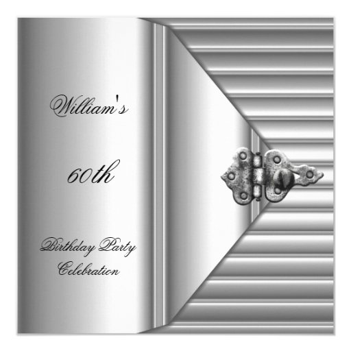 60th Birthday Party Elegant Mens Silver Mans 5.25x5.25 Square Paper Invitation Card (front side)