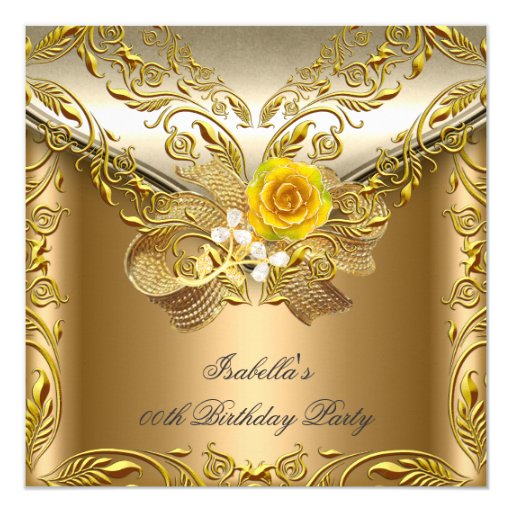 Elegant Elite Bronze Gold Rose Birthday Party 5.25x5.25 Square Paper Invitation Card