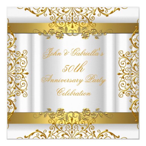 White Gold Elegant Gold 50th Wedding Anniversary 5.25x5.25 Square Paper Invitation Card (front side)
