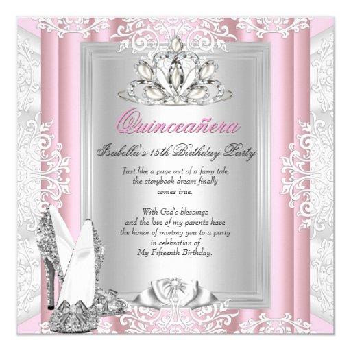 Quinceanera 15th Birthday Party Light Pink Shoes 5.25x5.25 Square Paper Invitation Ca...