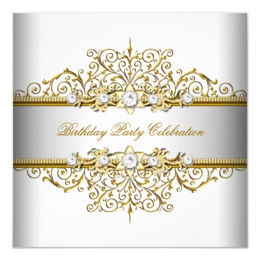 White Gold Silver Cream Elegant Party 5.25x5.25 Square Paper Invitation Card