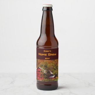 Red Country Barn with Autumn Foliage Beer Label