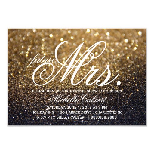 Invite - Gold Lit Nite Bridal Shower future Mrs. 3.5" X 5" Invitation Card