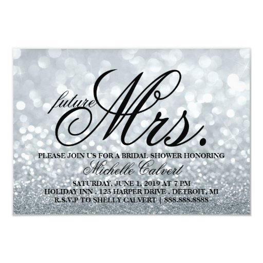 Invite - Lit Glitter Bridal Shower future Mrs. 3.5" X 5" Invitation Card
