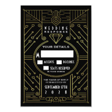 Art Deco Vintage Black & Gold Wedding RSVP Cards