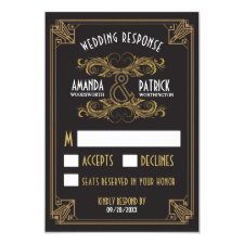 Art Deco Vintage Black and Gold Wedding RSVP Cards