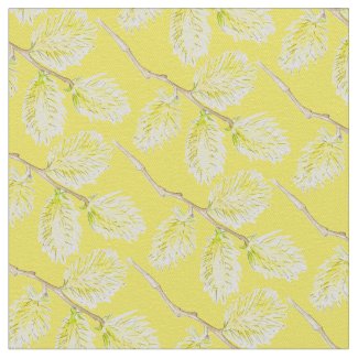 Spring yellow willow catkins watercolor fabric