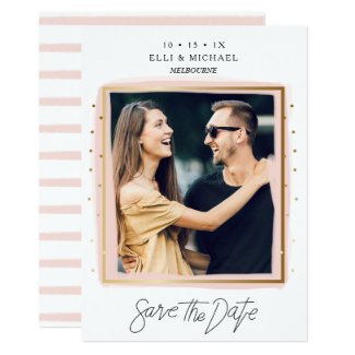 Faux Confetti Pink White Photo Save The Date Card