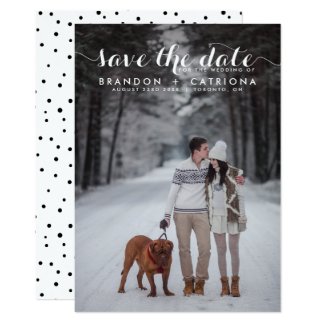 White Whimsical Script Photo Save The Date Card