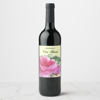 Pink Floral Garden Rose Wine Label