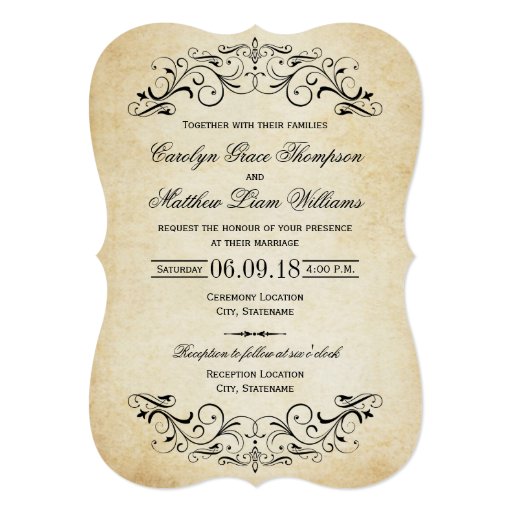 Vintage Wedding Invitations | Elegant Flourish 5" X 7" Invitation Card (front side)