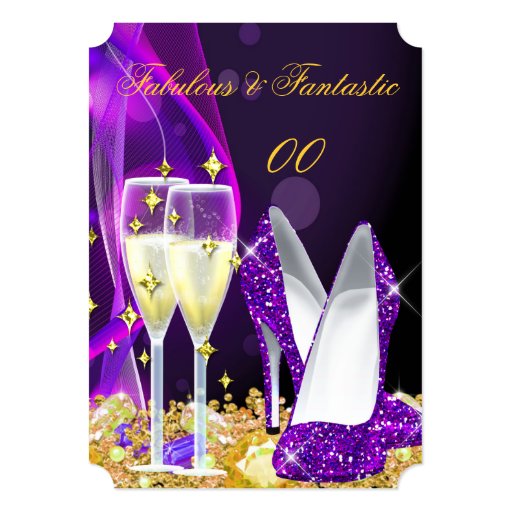Fabulous Purple High Heels Champagne Party 2 5x7 Paper Invitation Card