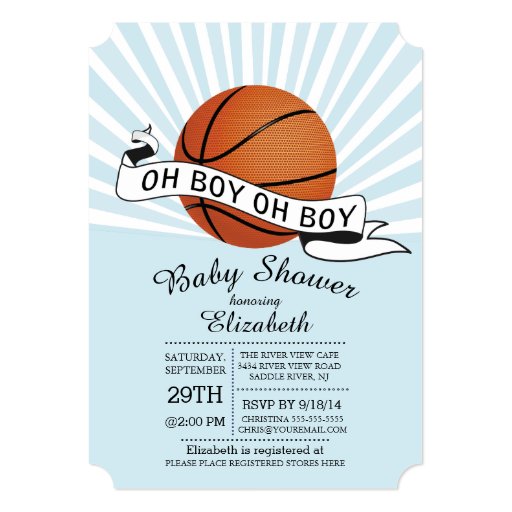 Modern Oh Boy Sports Basketball Boys Baby Shower 5x7 Paper Invitation Card (front side)