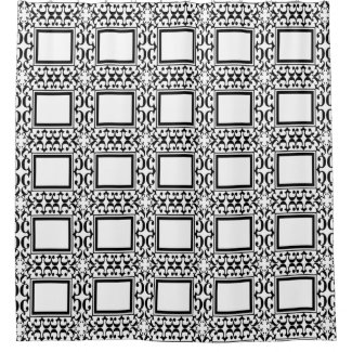 White Black Squares Ornate Curlicue Shower Curtain