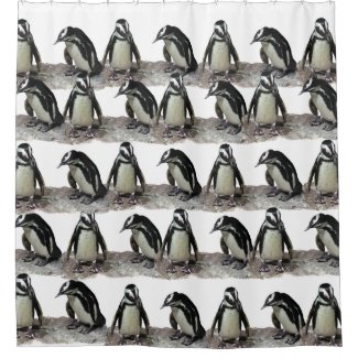 Black and White Penguin Birds Shower Curtain