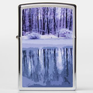 Blue and Purple Winter Pond Zippo Lighter