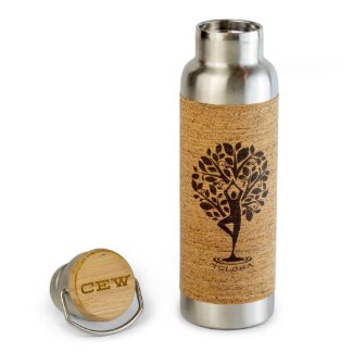 20 oz Stainless Steel Water Bottle w/Cork & Bamboo