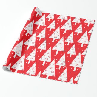 Red Christmas Trees Pattern Wrapping Paper