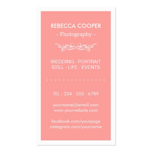 Modern Wedding Photo Collage - Elegant Coral Pink Double-Sided Standard Business Cards (Pack Of 100) (back side)