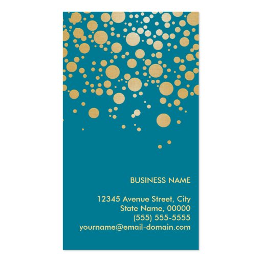 Classy Gold Confetti Dots - Retro Teal Blue Double-Sided Standard Business Cards (Pack Of 100) (back side)