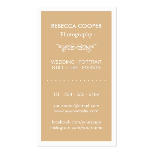 Wedding Photography Collage Elegant Toffee Color Double-Sided Standard Business Cards (Pack Of 100) (back side)