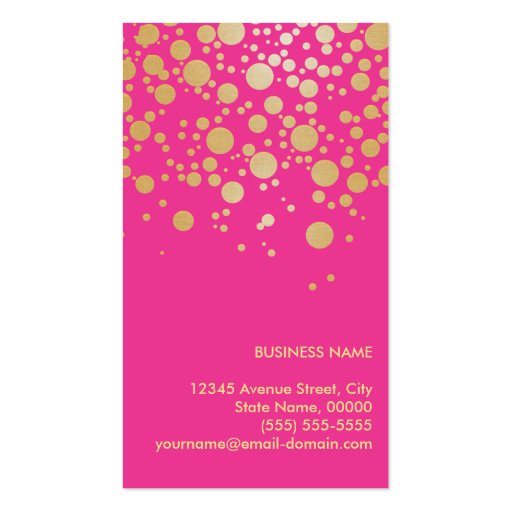 Sparkling Gold Confetti Dots - Trendy Beauty Pink Double-Sided Standard Business Cards (Pack Of 100) (back side)