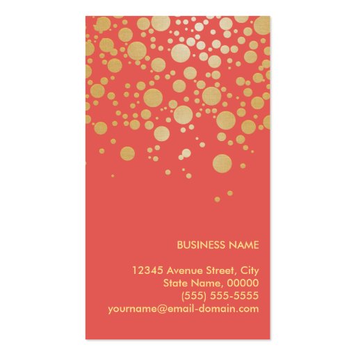 Bright Gold Confetti Dots - Stylish Coral Orange Double-Sided Standard Business Cards (Pack Of 100) (back side)