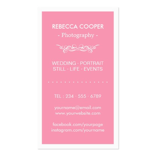 Photography Photo Showcase - Beauty Light Pink Double-Sided Standard Business Cards (Pack Of 100) (back side)