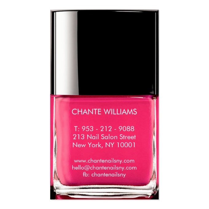 Modern stylish trendy neon pink nail polish chic business card (back side)