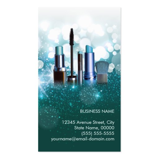 Makeup Artist Cosmetician - Teal Turquoise Glitter Business Cards (back side)