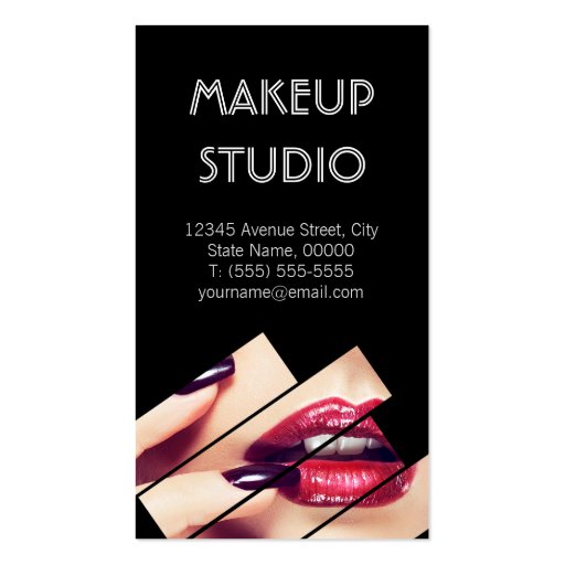Modern Black and Red Fashion Makeup Beauty Salon Business Card Template (back side)