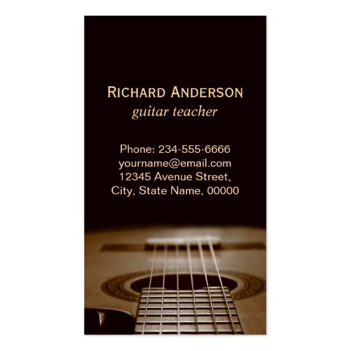 Guitar Lessons - Classic Elegant Guitar Photo Business Card Templates (back side)