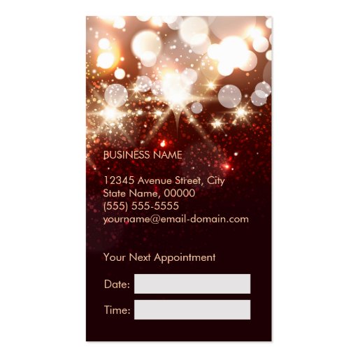 Fashionable Hair Stylist Gold Sparkle Appointment Business Card Template (back side)