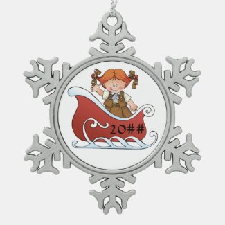 Brownie Scout Sled Redhead Snowflake Pewter Christmas Ornament