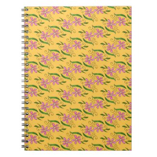 Pretty Pink Flowers Pattern On Yellow Notebook