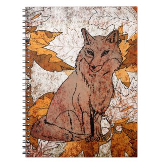 Fox in Fall with Autumn Leaves Spiral Notebook