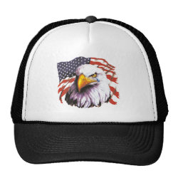 Bald Eagle With A Tear - USA Flag In Background Trucker Hat