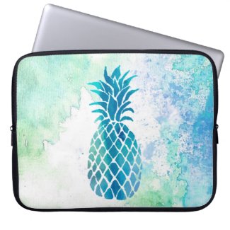 blue pineapple on watercolor splash laptop computer sleeves