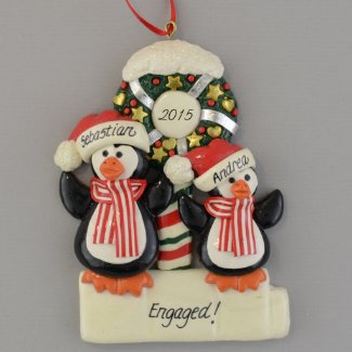 Engaged Penguins Personalized Clay Dough Ornament