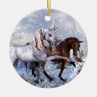 Christmas Holiday Horses Ceramic Ornament