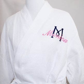 White Waffle Robe with Name & Initial